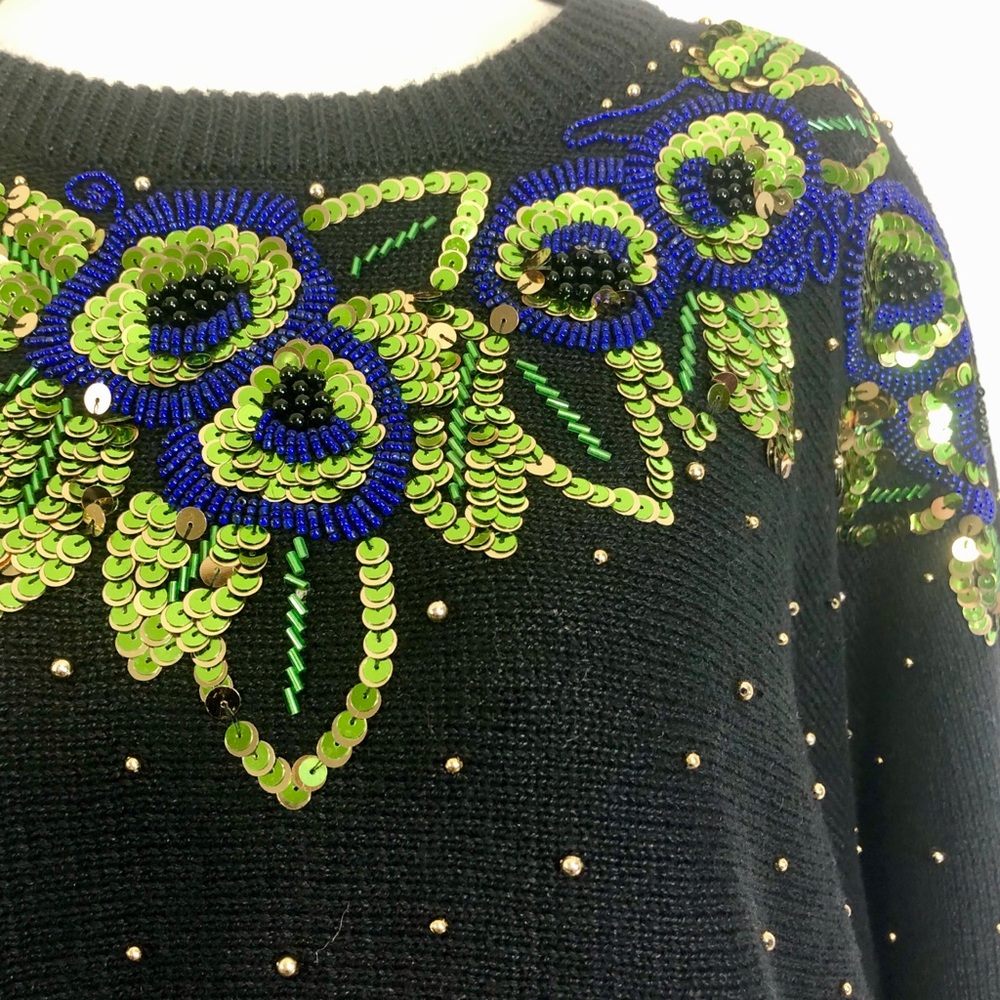 Vintage 80s Beaded Sequined Sweater Shoulder Pads Large